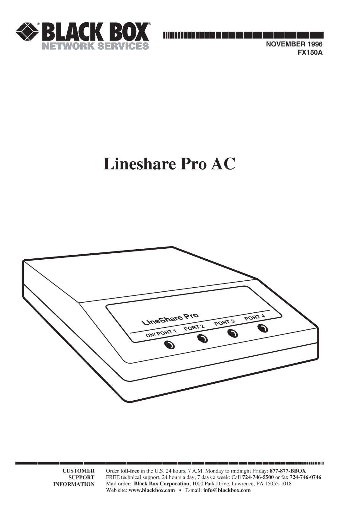 Black Box FX150A manual Lineshare Pro AC 