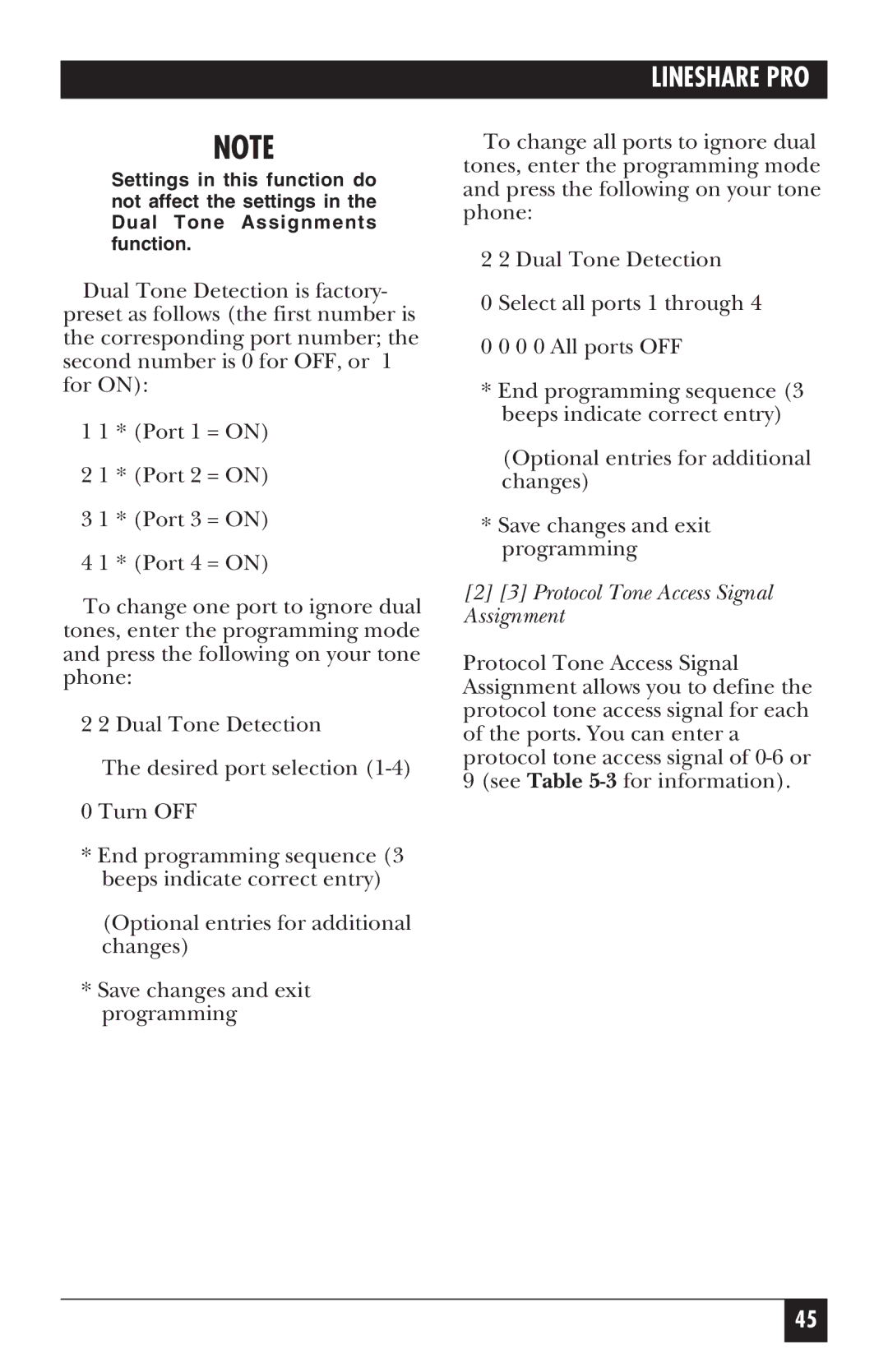 Black Box FX150A manual Protocol Tone Access Signal Assignment 