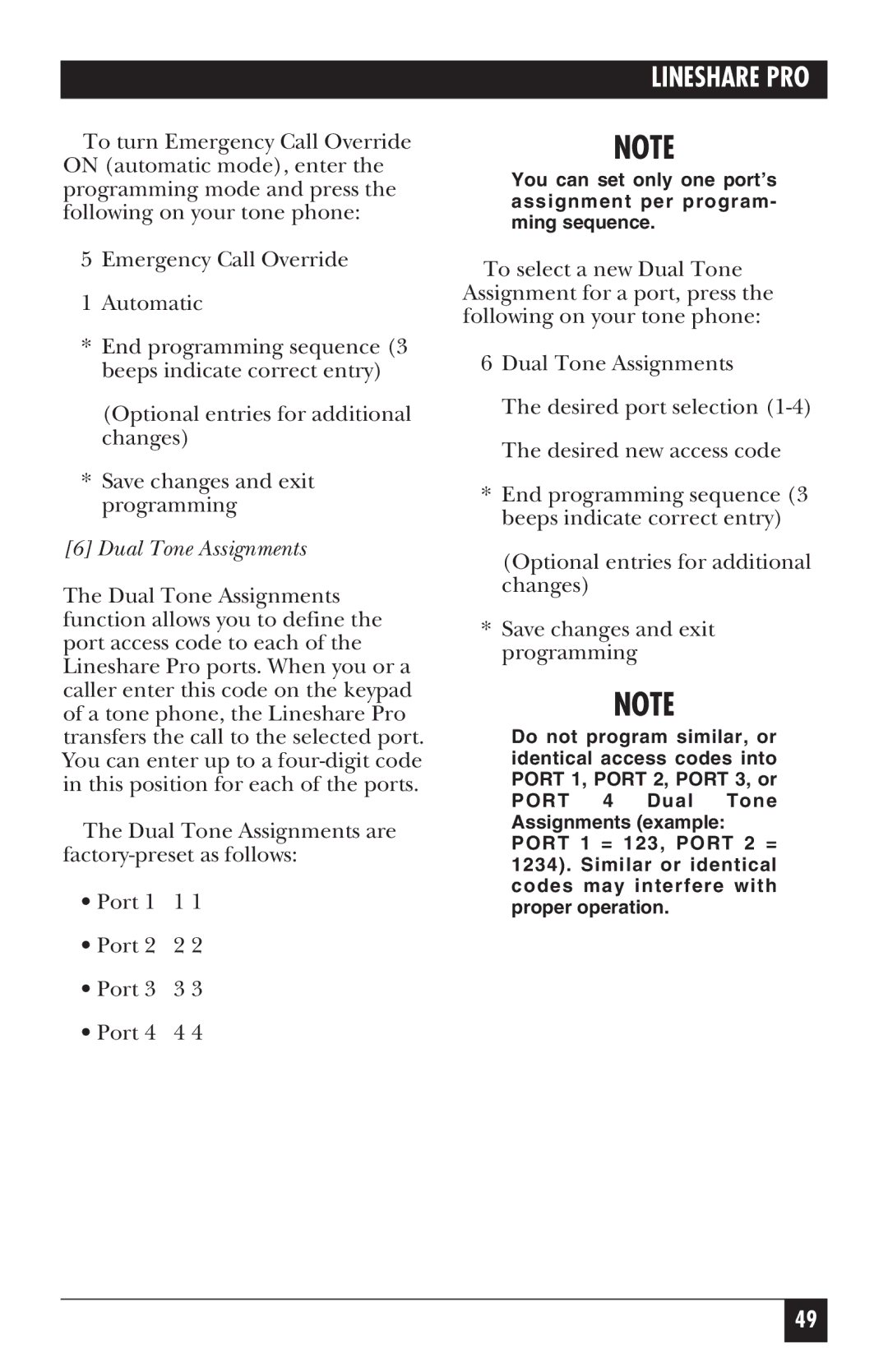 Black Box FX150A manual Dual Tone Assignments 