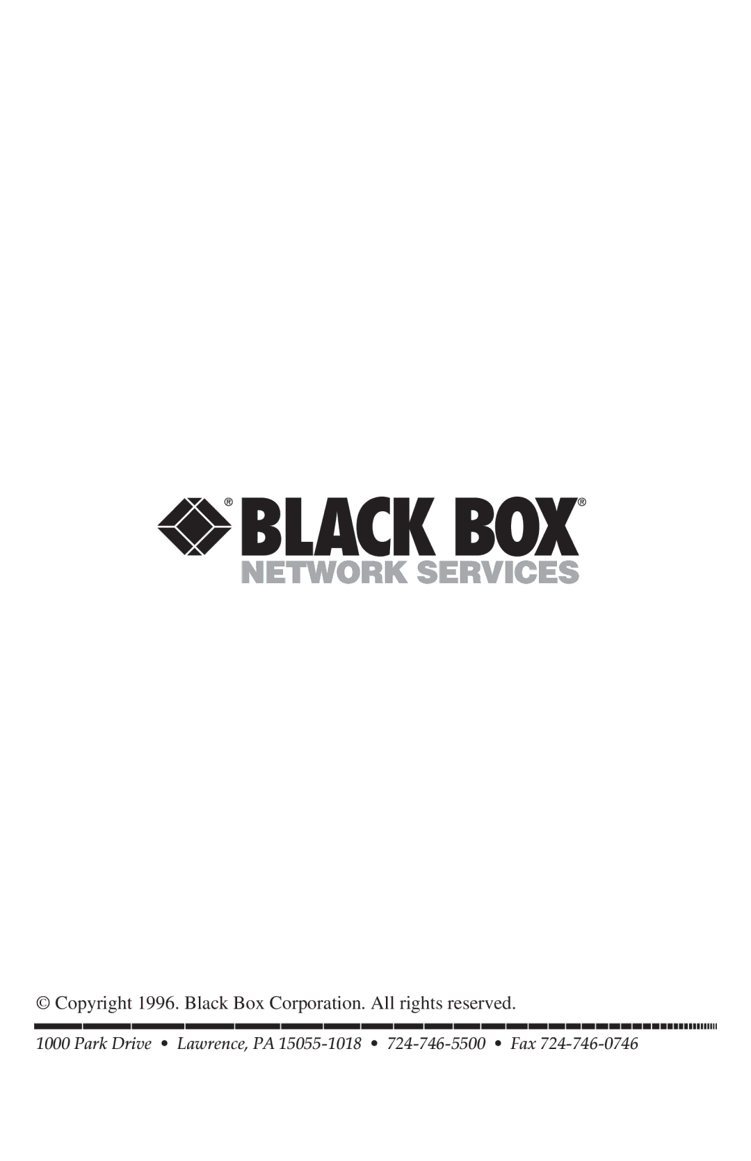 Black Box FX150A manual Copyright 1996. Black Box Corporation. All rights reserved 