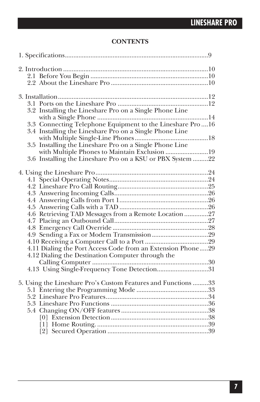 Black Box FX150A manual Contents 