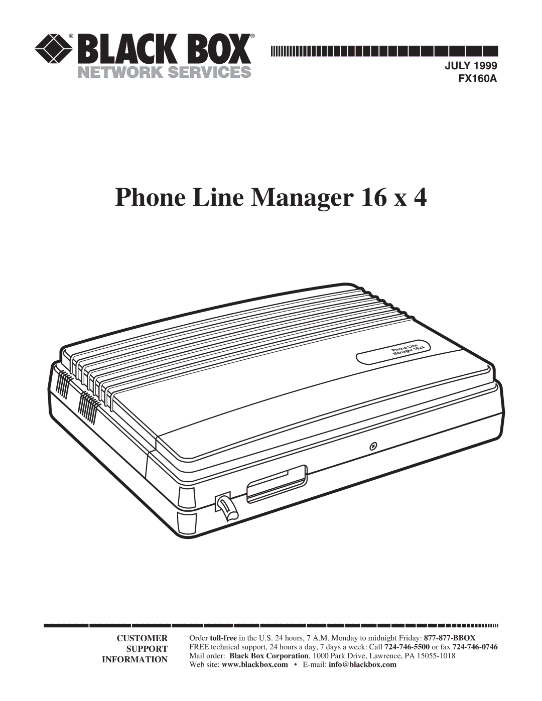 Black Box FX160A manual Phone Line Manager 16 x 