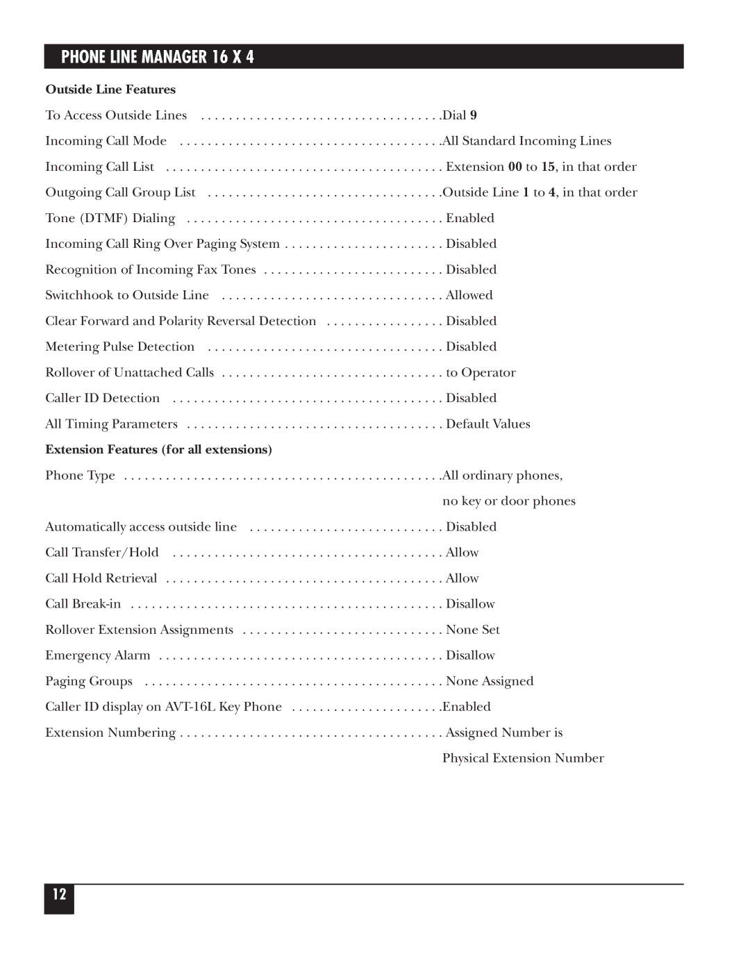 Black Box FX160A manual Outside Line Features, Extension Features for all extensions 