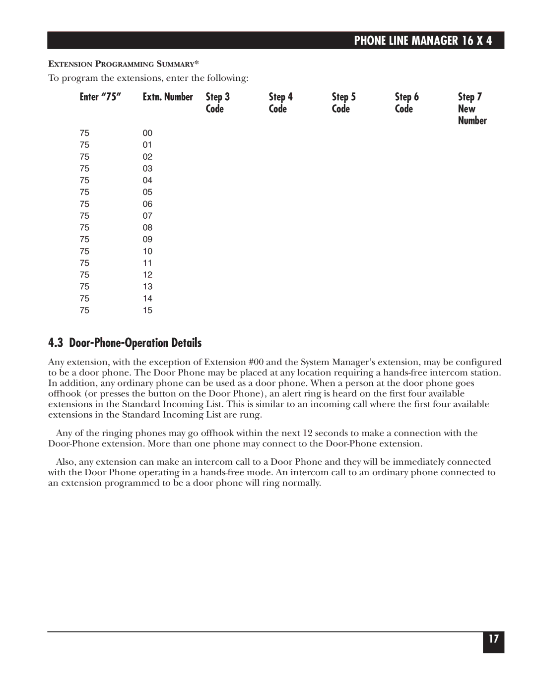 Black Box FX160A manual Door-Phone-Operation Details 