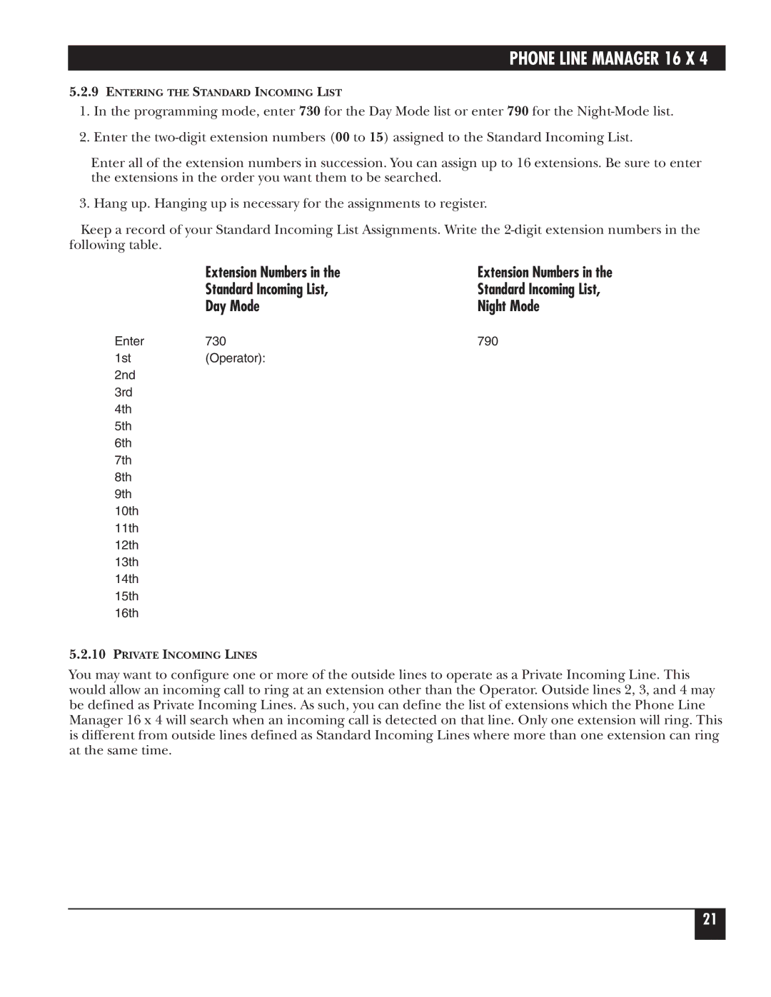 Black Box FX160A manual Extension Numbers 