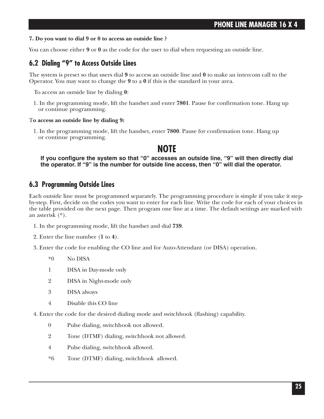 Black Box FX160A manual Dialing 9 to Access Outside Lines, Programming Outside Lines, To access an outside line by dialing 