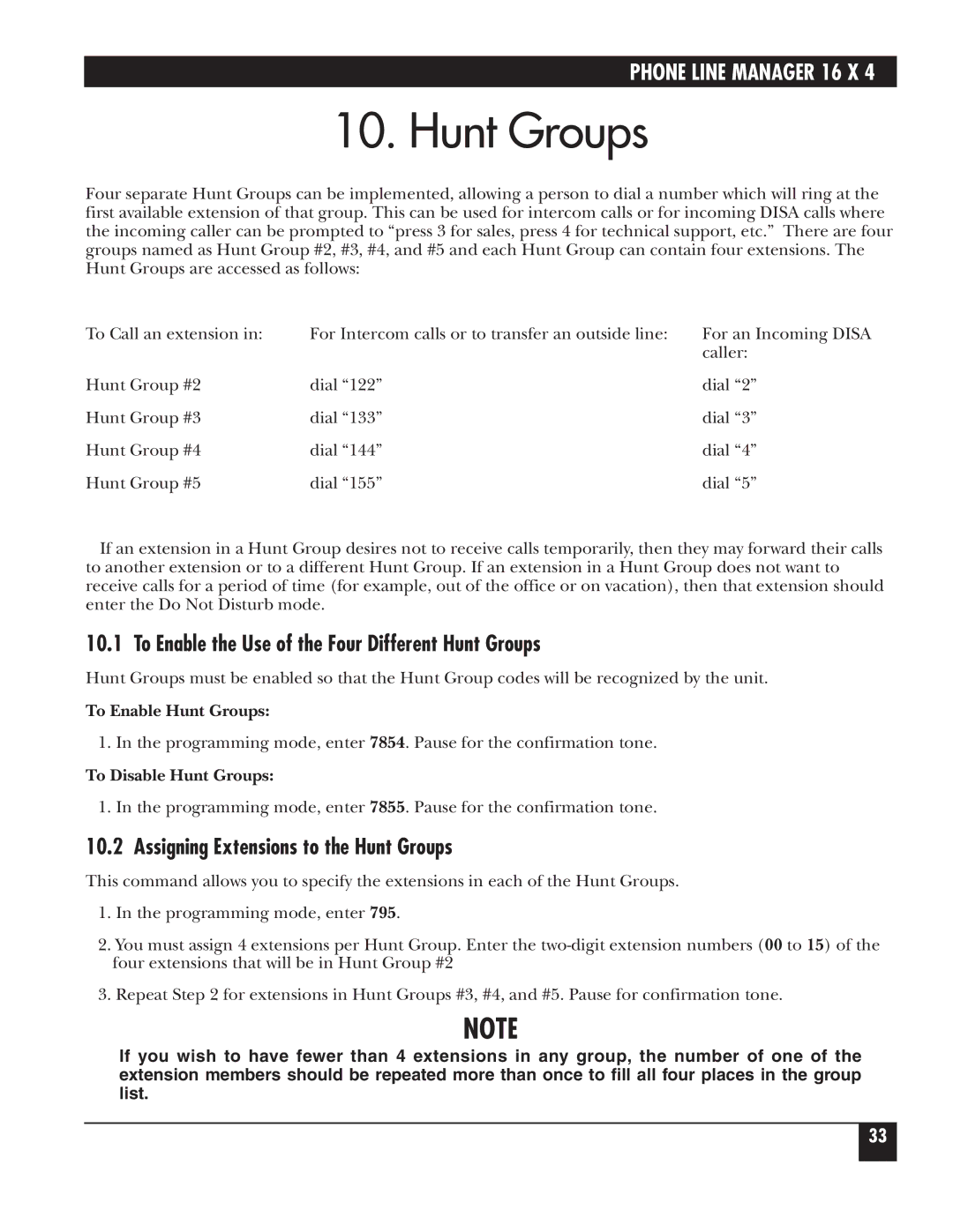 Black Box FX160A manual To Enable the Use of the Four Different Hunt Groups, Assigning Extensions to the Hunt Groups 