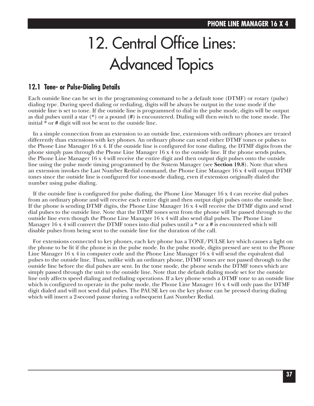 Black Box FX160A manual Central Office Lines Advanced Topics, Tone- or Pulse-Dialing Details 