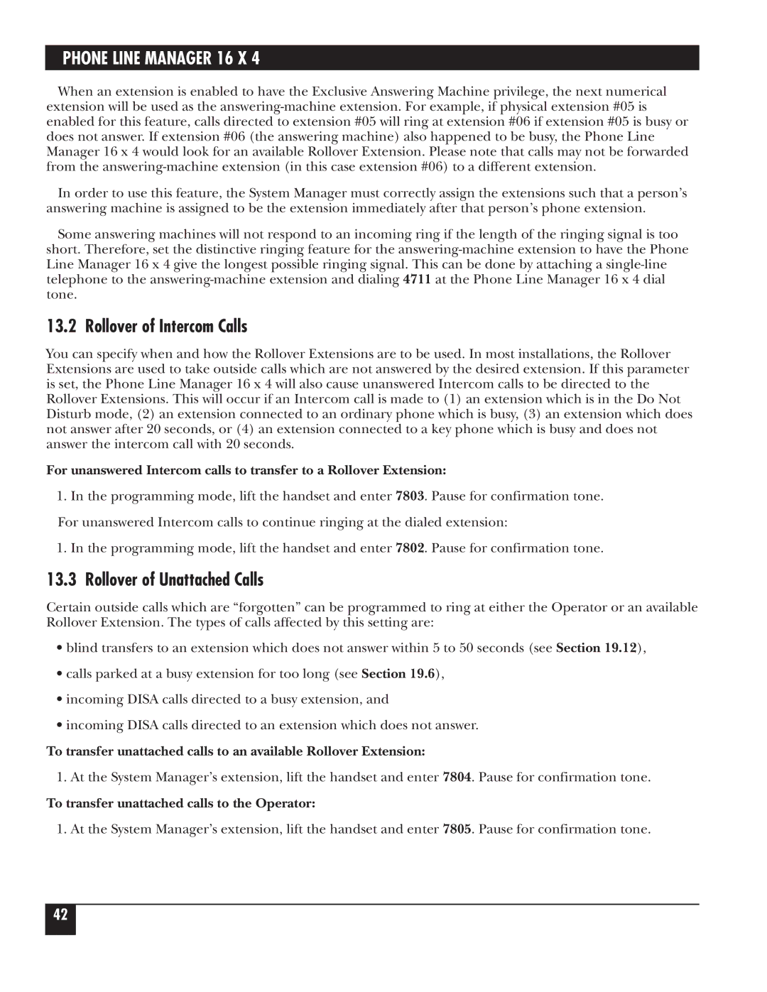 Black Box FX160A Rollover of Intercom Calls, Rollover of Unattached Calls, To transfer unattached calls to the Operator 