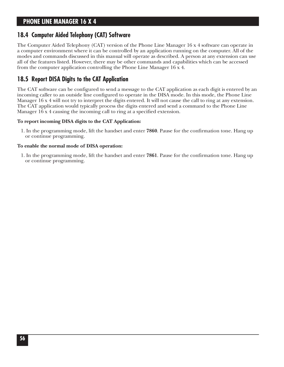 Black Box FX160A manual Computer Aided Telephony CAT Software, Report Disa Digits to the CAT Application 