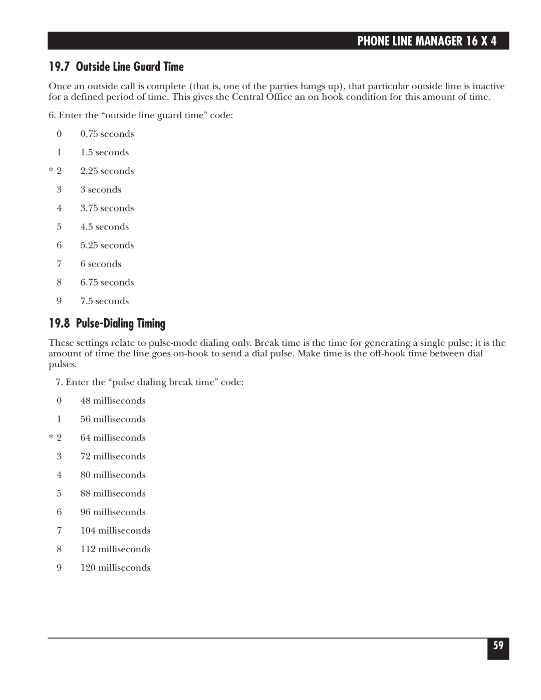 Black Box FX160A manual Outside Line Guard Time, Pulse-Dialing Timing 