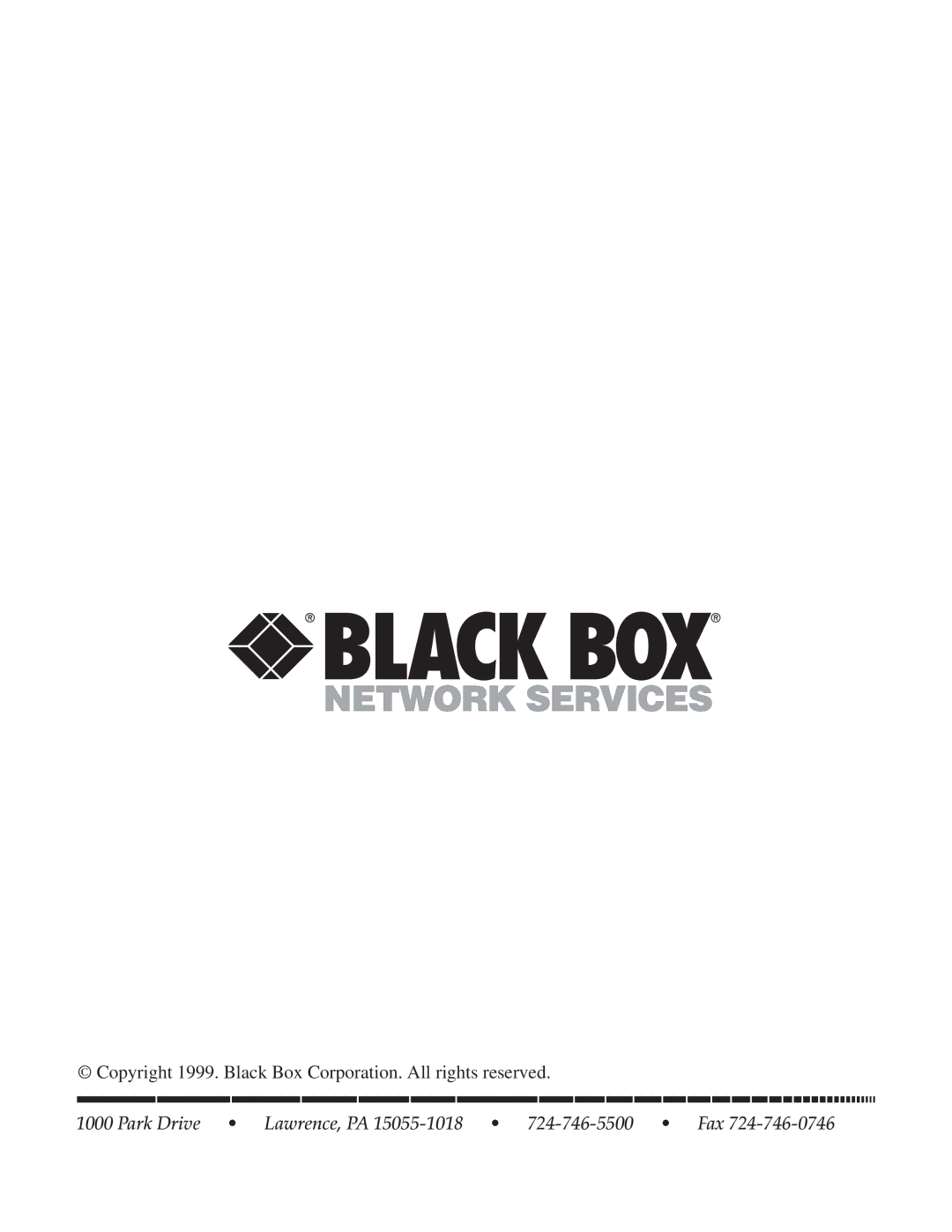 Black Box FX160A manual Park Drive Lawrence, PA 15055-1018 724-746-5500 Fax 