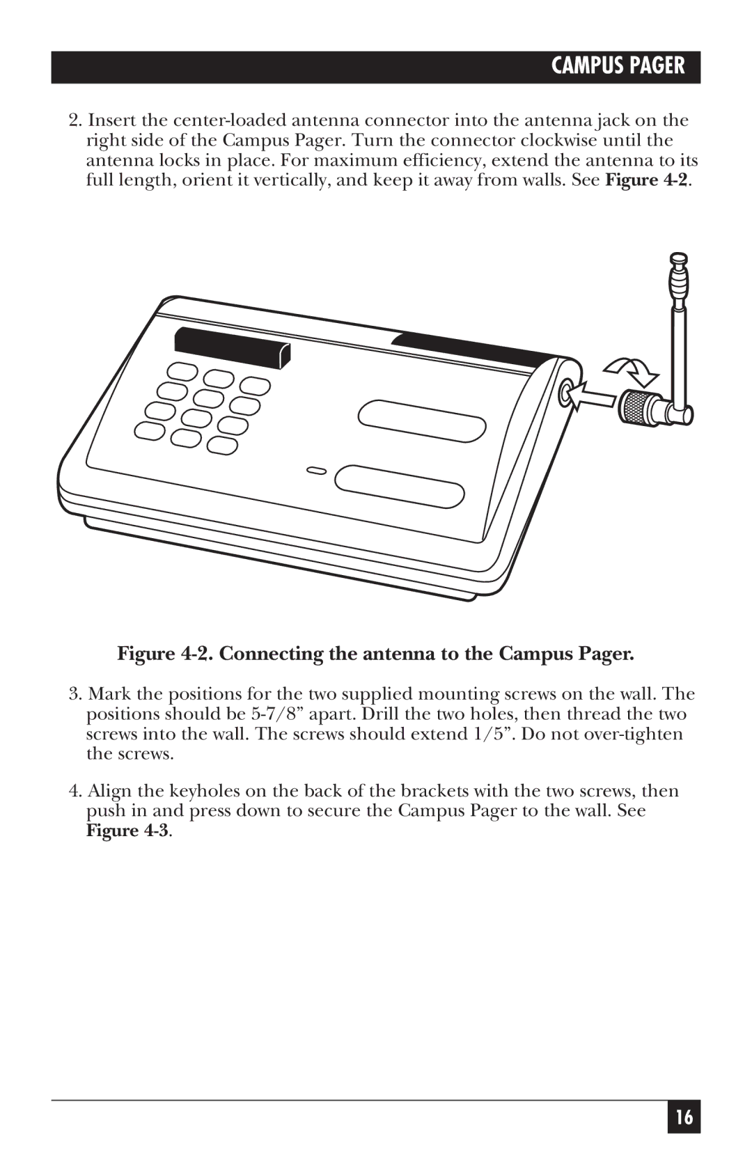 Black Box FX810AE, FX801A, FX802A, FX800AE manual Connecting the antenna to the Campus Pager 