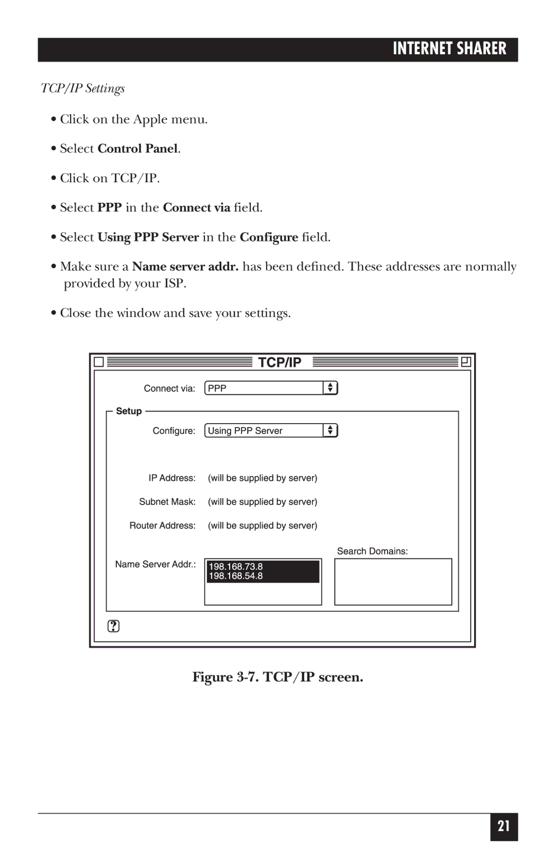 Black Box FX850AE manual TCP/IP screen 