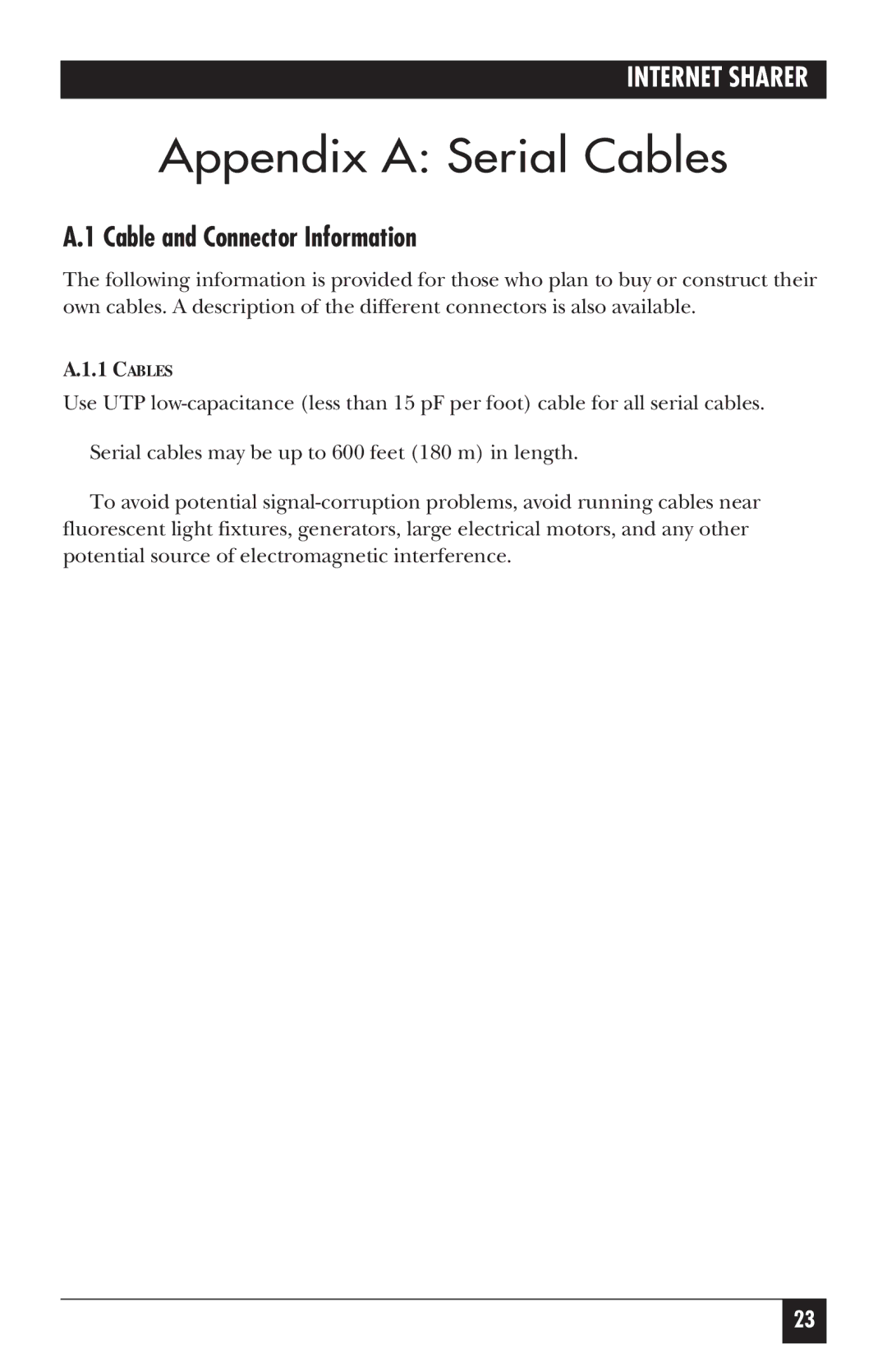 Black Box FX850AE manual Appendix a Serial Cables, Cable and Connector Information 