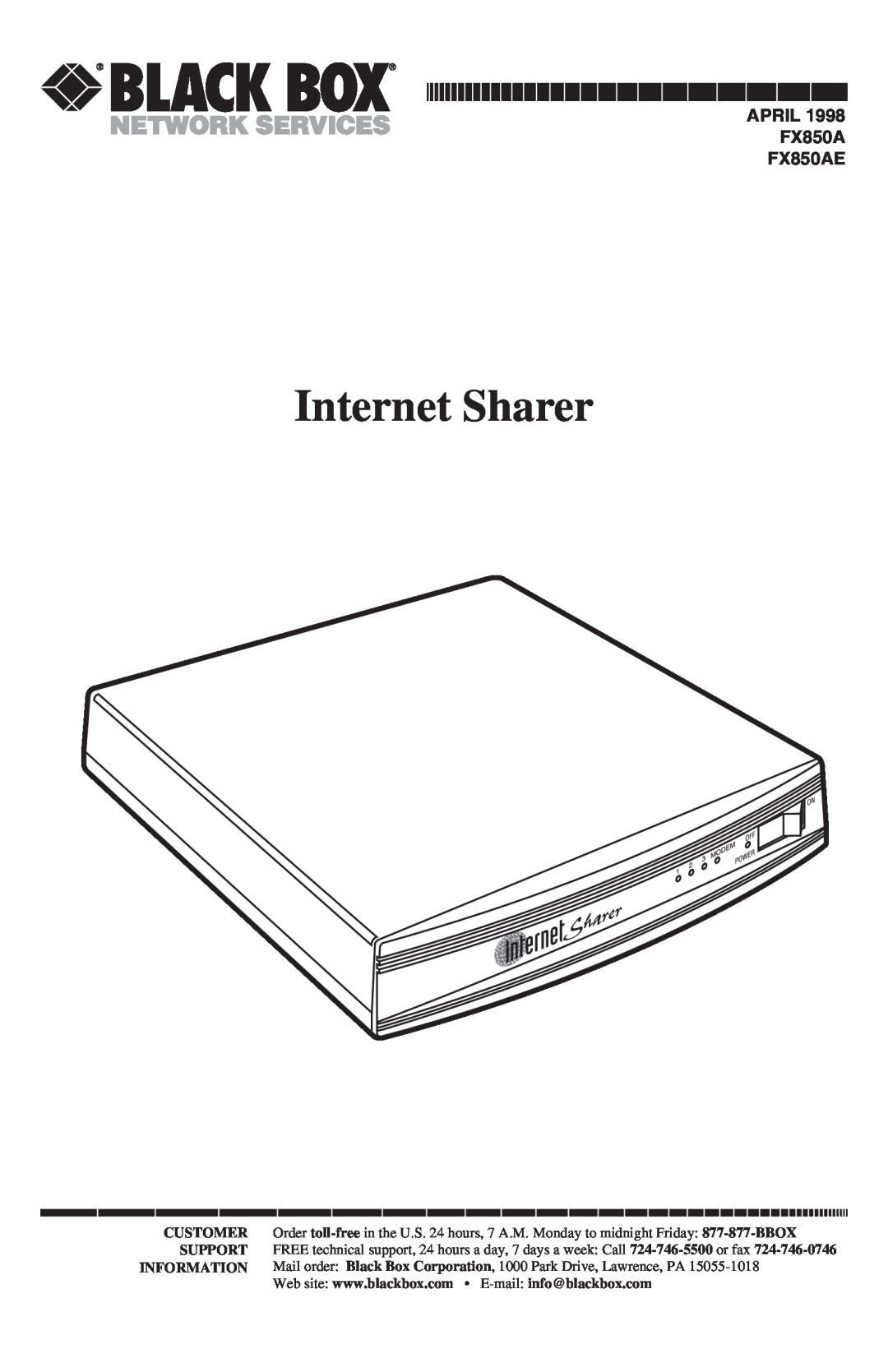 Black Box manual Internet Sharer, APRIL FX850A FX850AE 