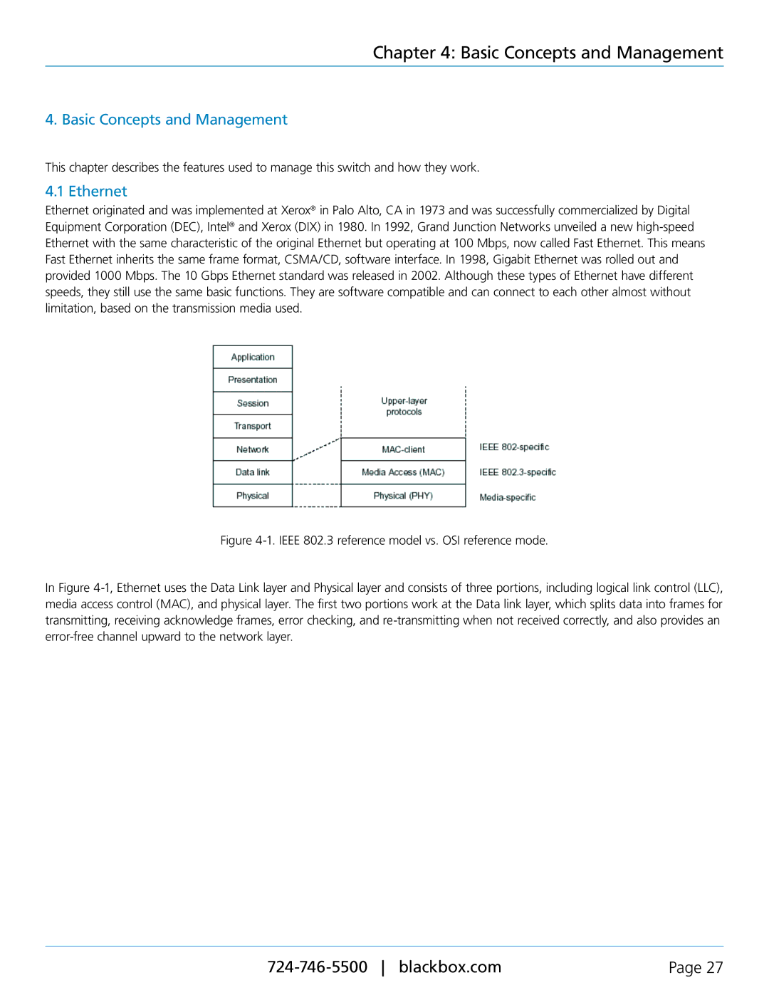 Black Box LGB2118A, LGB2124A, Gigabit Smart Switch Eco Fanless manual Basic Concepts and Management, Ethernet 