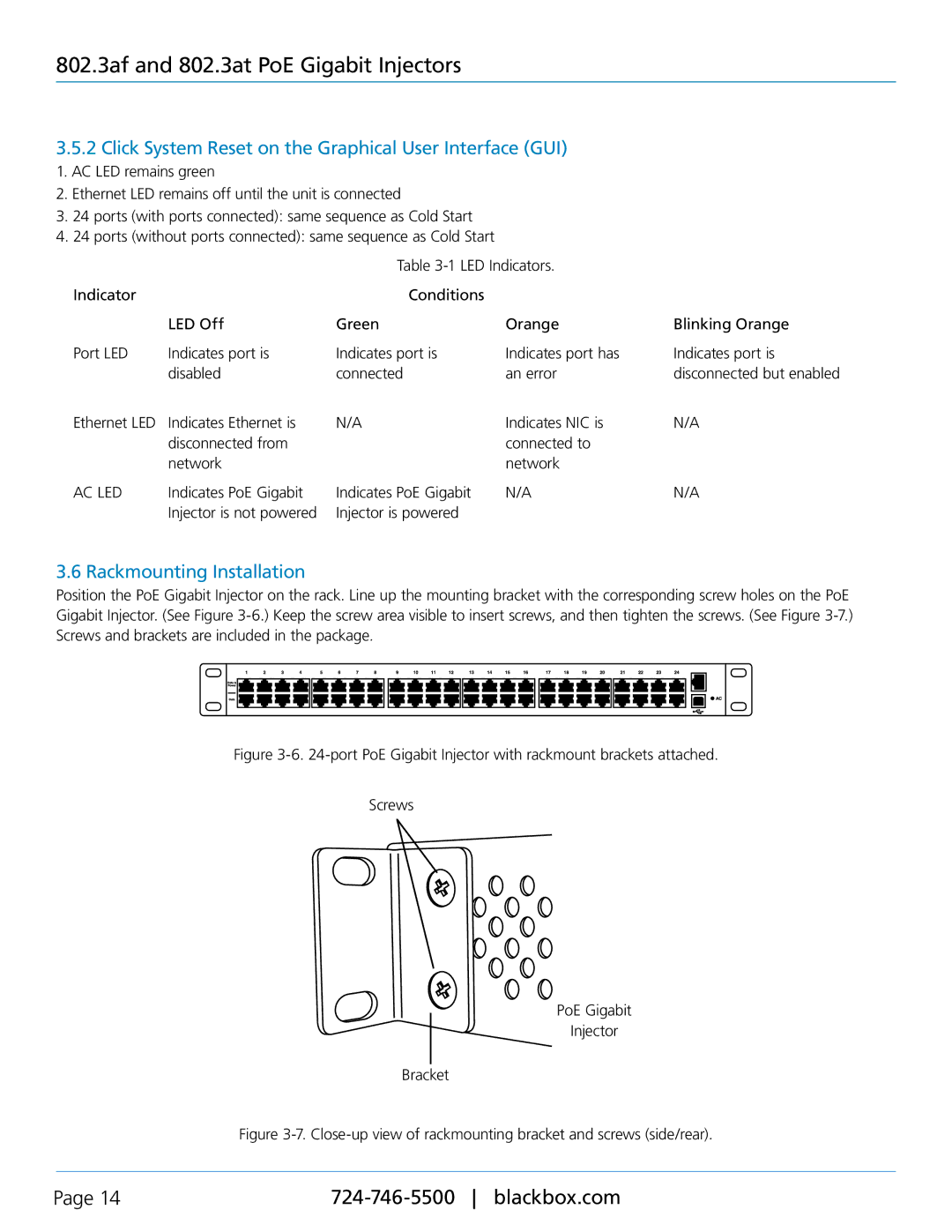 Black Box LPJ016A-F, LPJ008A-FM Click System Reset on the Graphical User Interface GUI, Rackmounting Installation 