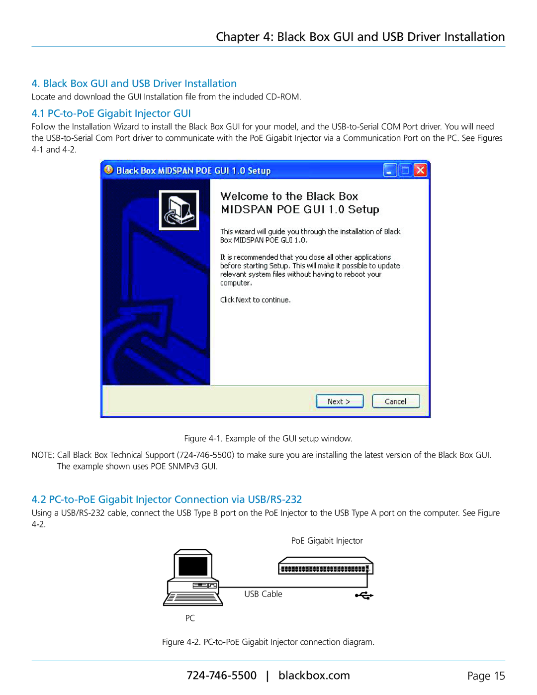 Black Box LPJ016A-T, LPJ008A-FM, LPJ024A-F Black Box GUI and USB Driver Installation, PC-to-PoE Gigabit Injector GUI 