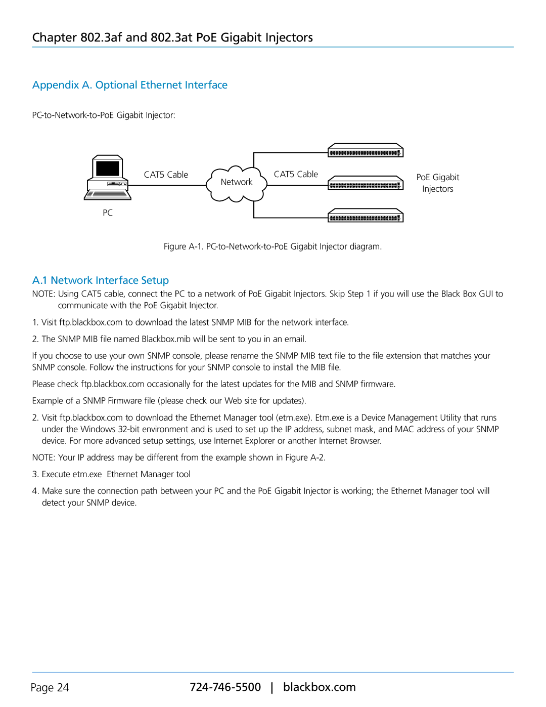 Black Box LPJ024A-F, LPJ008A-FM, LPJ016A-F 3af and 802.3at PoE Gigabit Injectors, Appendix A. Optional Ethernet Interface 