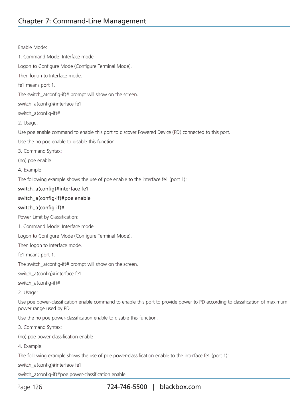 Black Box LEH1104A-2SFP, LEH906A-2SFP, LEH908A, LEH906A-2MMST, LEH906A-2GSFP, LEH906A-2MMSC manual Command Syntax no poe enable 