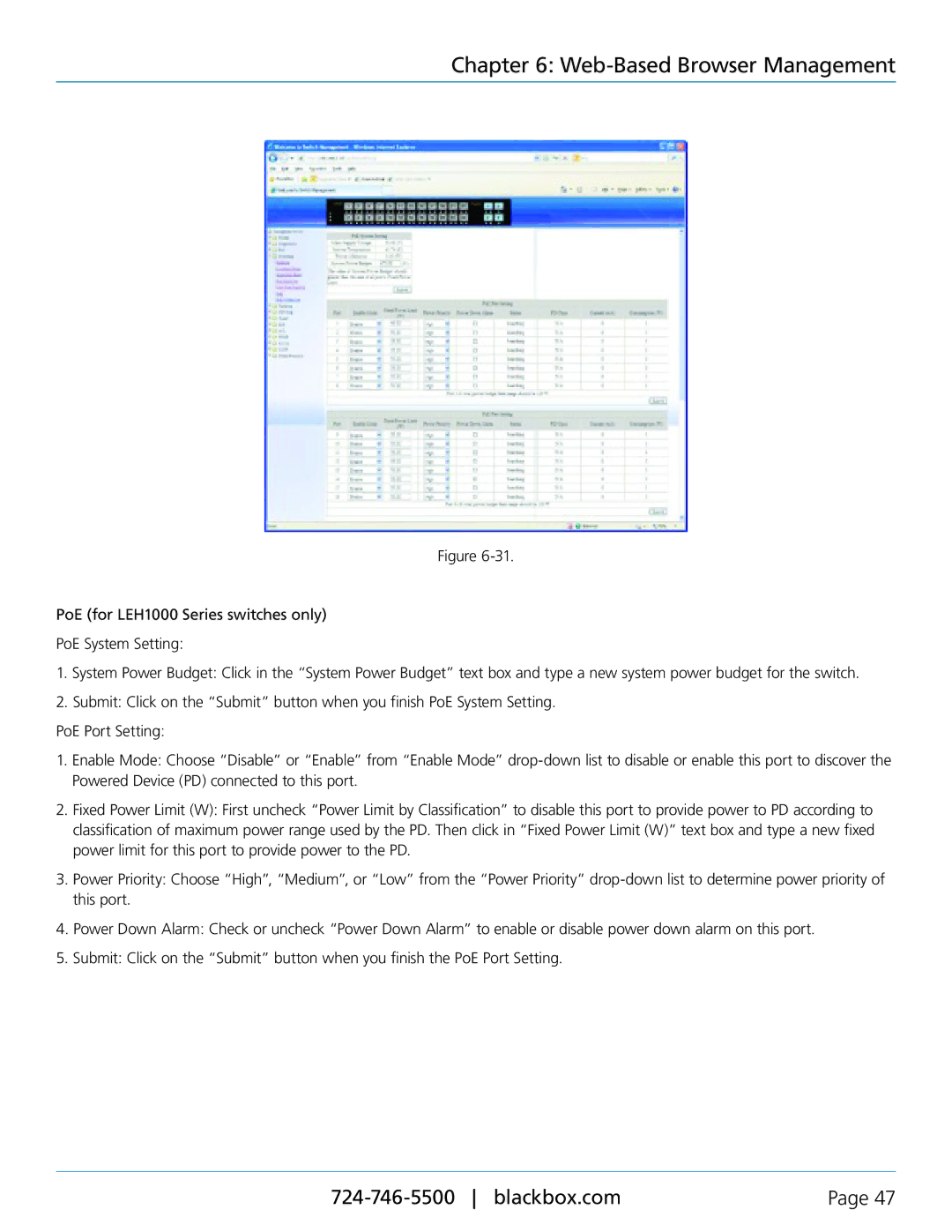 Black Box LEH906A-2MMST, LEH906A-2SFP, LEH908A, LEH906A-2GSFP, LEH906A-2MMSC, LEH1104A-2GSFP manual Web-Based Browser Management 