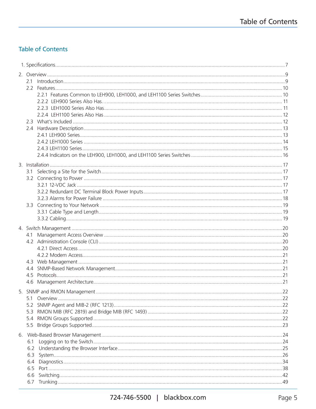 Black Box LEH1104A-2GSFP, LEH906A-2SFP, LEH908A, LEH906A-2MMST, LEH906A-2GSFP, LEH906A-2MMSC, LEH1104A-2SFP Table of Contents 