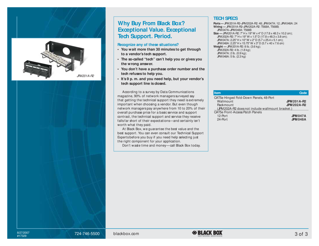 Black Box Hinged Fold-Down and Front-Access Patch Panels manual 3 of, Tech Specs, Recognize any of these situations? 