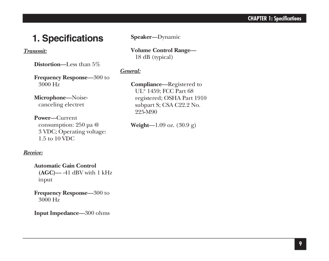 Black Box HS205A, HS201A manual Specifications, Transmit 