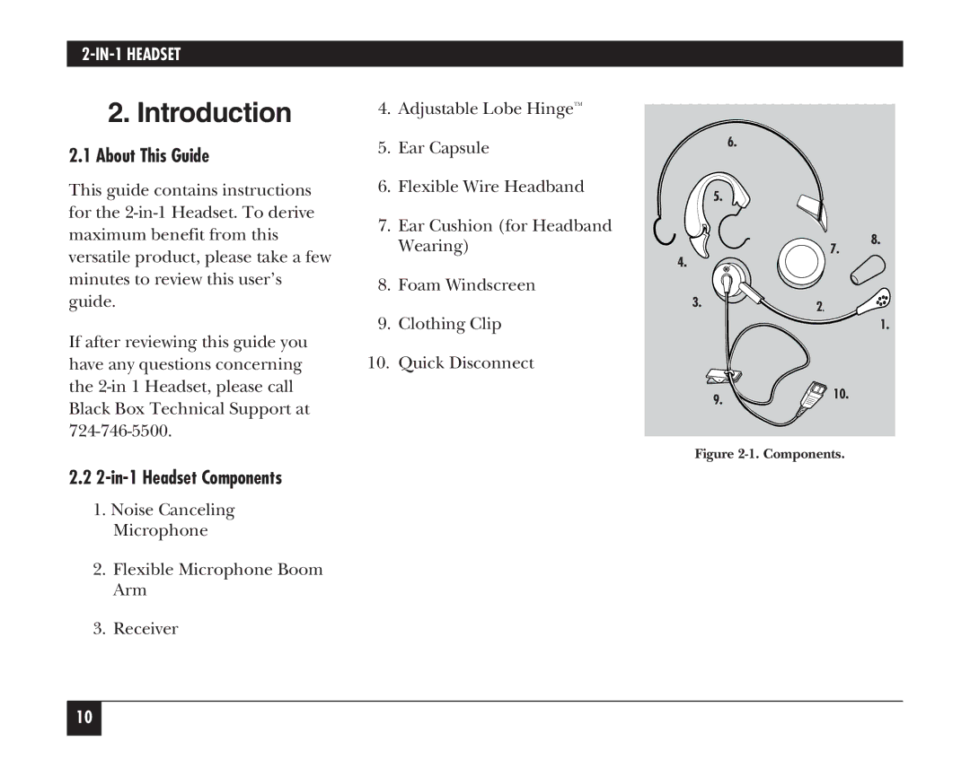 Black Box HS201A, HS205A manual Introduction, About This Guide, 2-in-1 Headset Components 