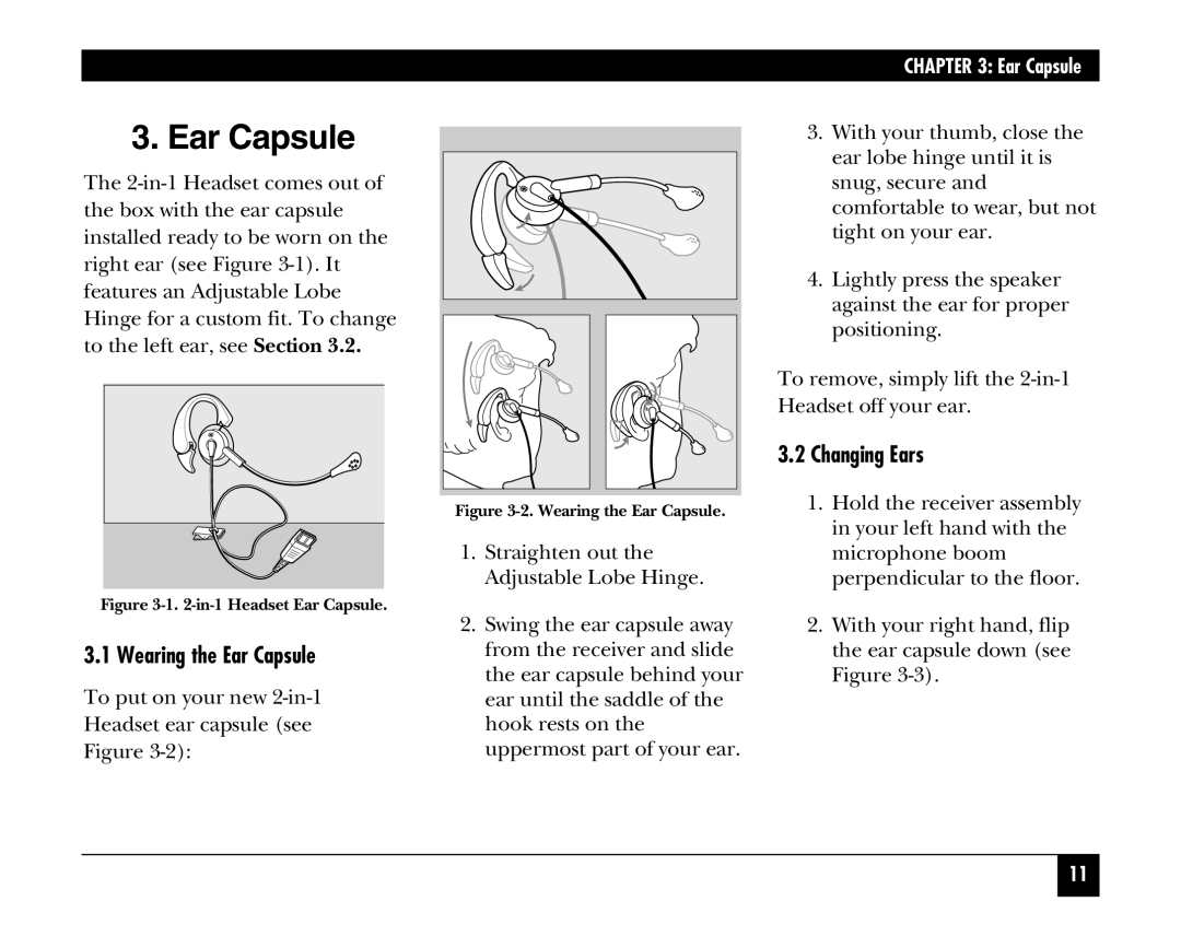 Black Box HS205A, HS201A manual Wearing the Ear Capsule, Changing Ears 