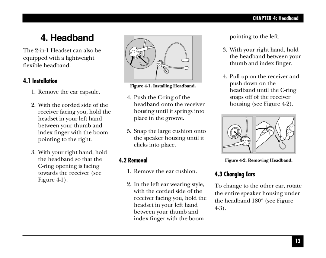 Black Box HS205A, HS201A manual Installing Headband 