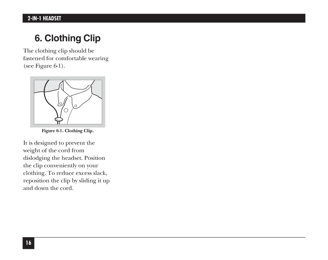 Black Box HS201A, HS205A manual Clothing Clip 