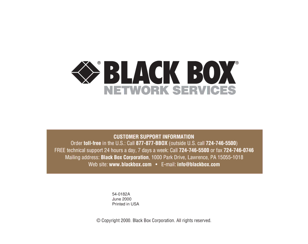 Black Box HS201A, HS205A manual Customer Support Information 