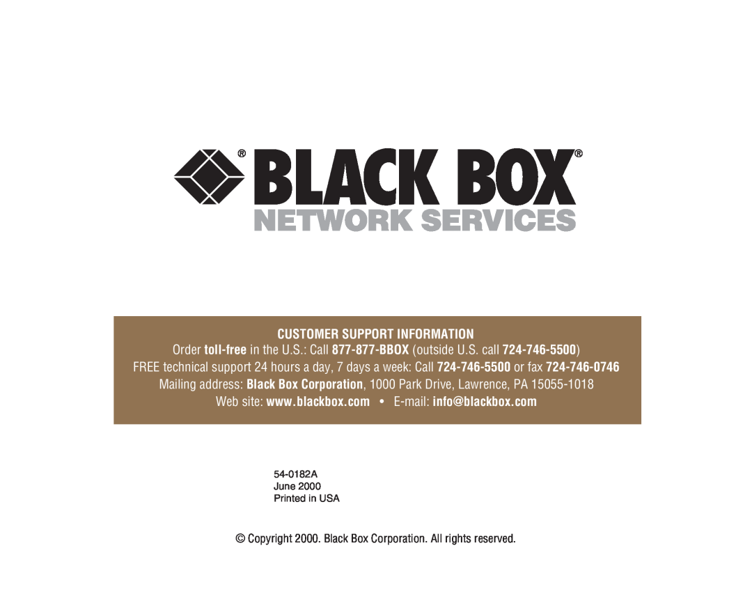 Black Box HS201A, HS205A manual Customer Support Information 