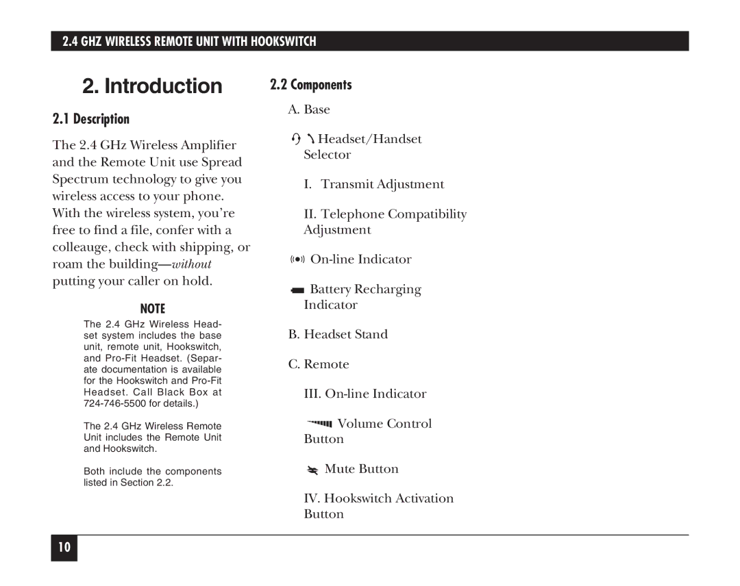 Black Box hs300a manual Introduction, Description, Components 