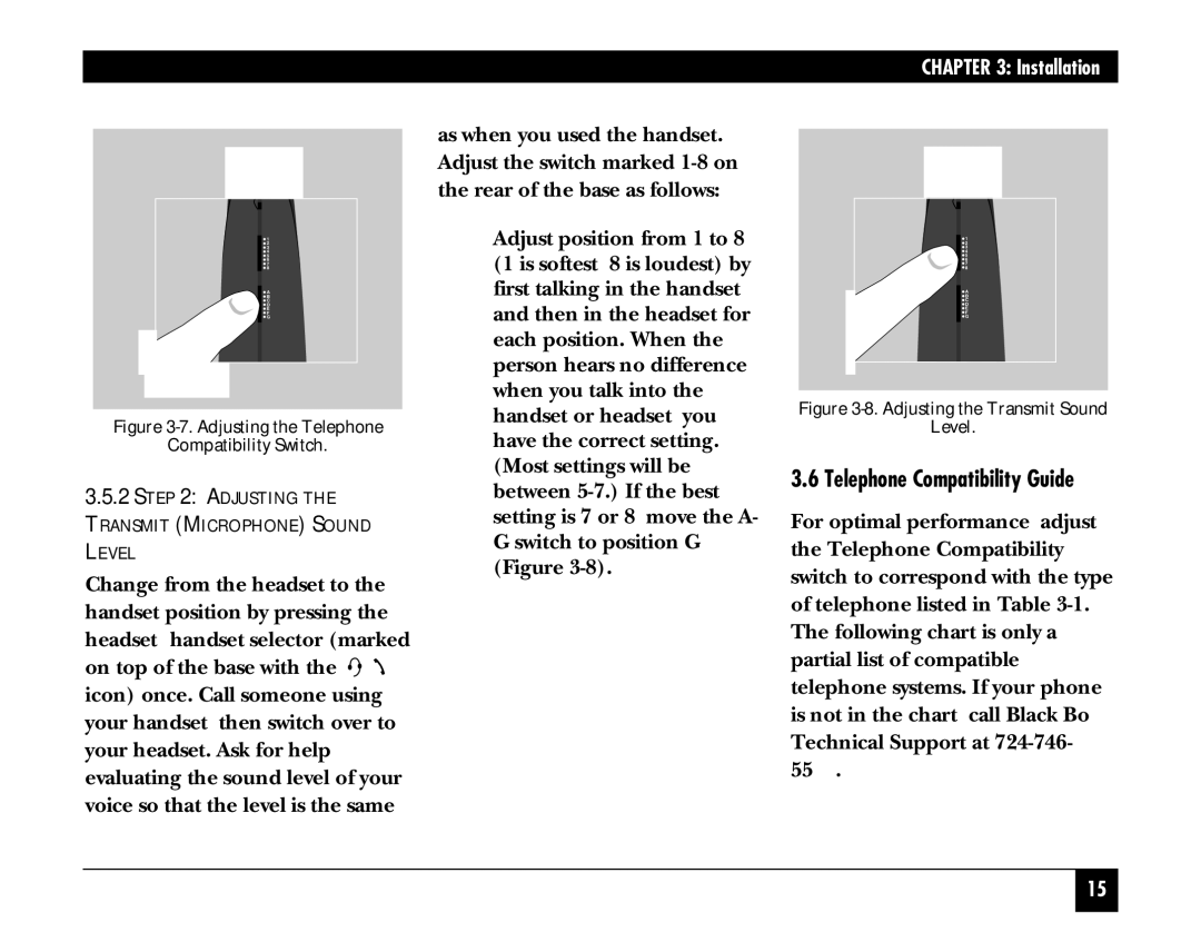 Black Box hs300a manual Telephone Compatibility Guide, Adjusting the Telephone Compatibility Switch 