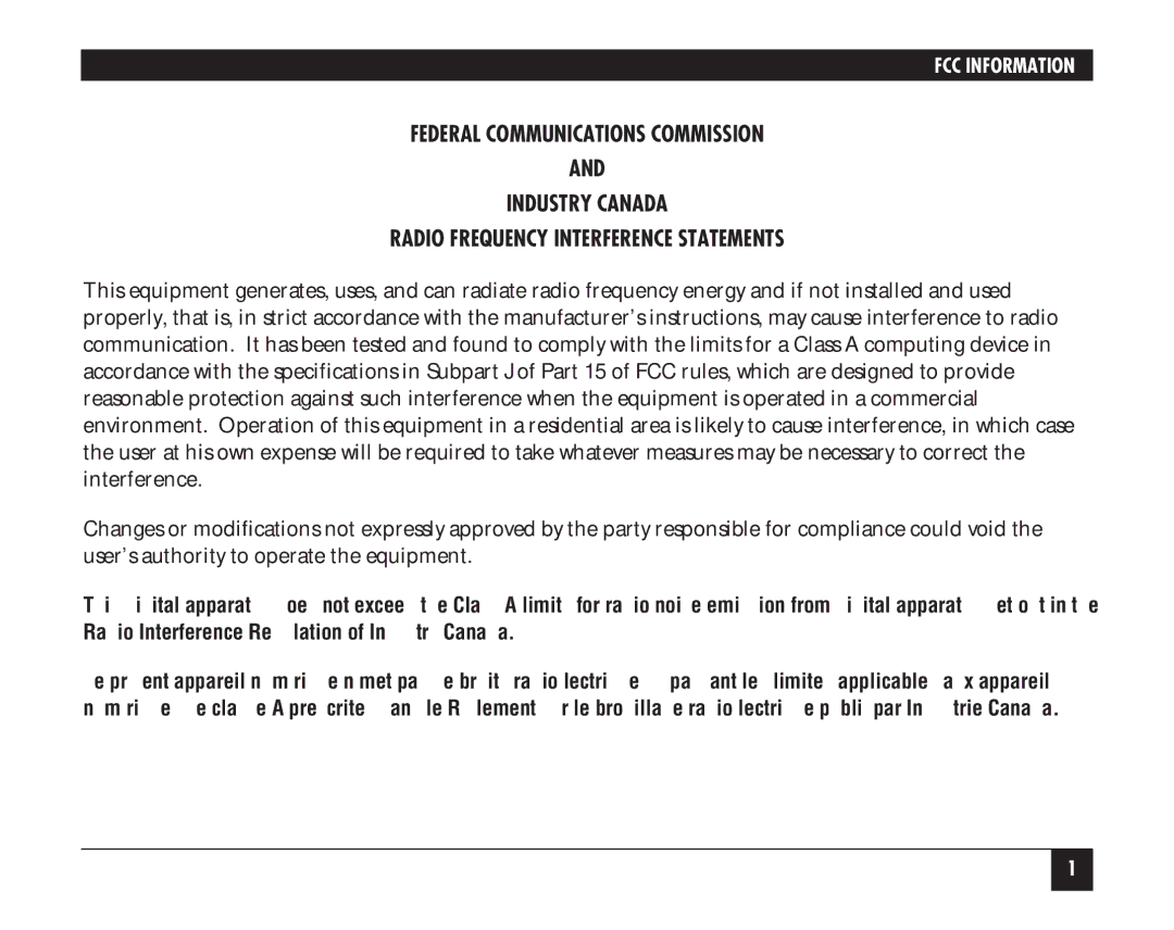 Black Box hs300a manual FCC Information 