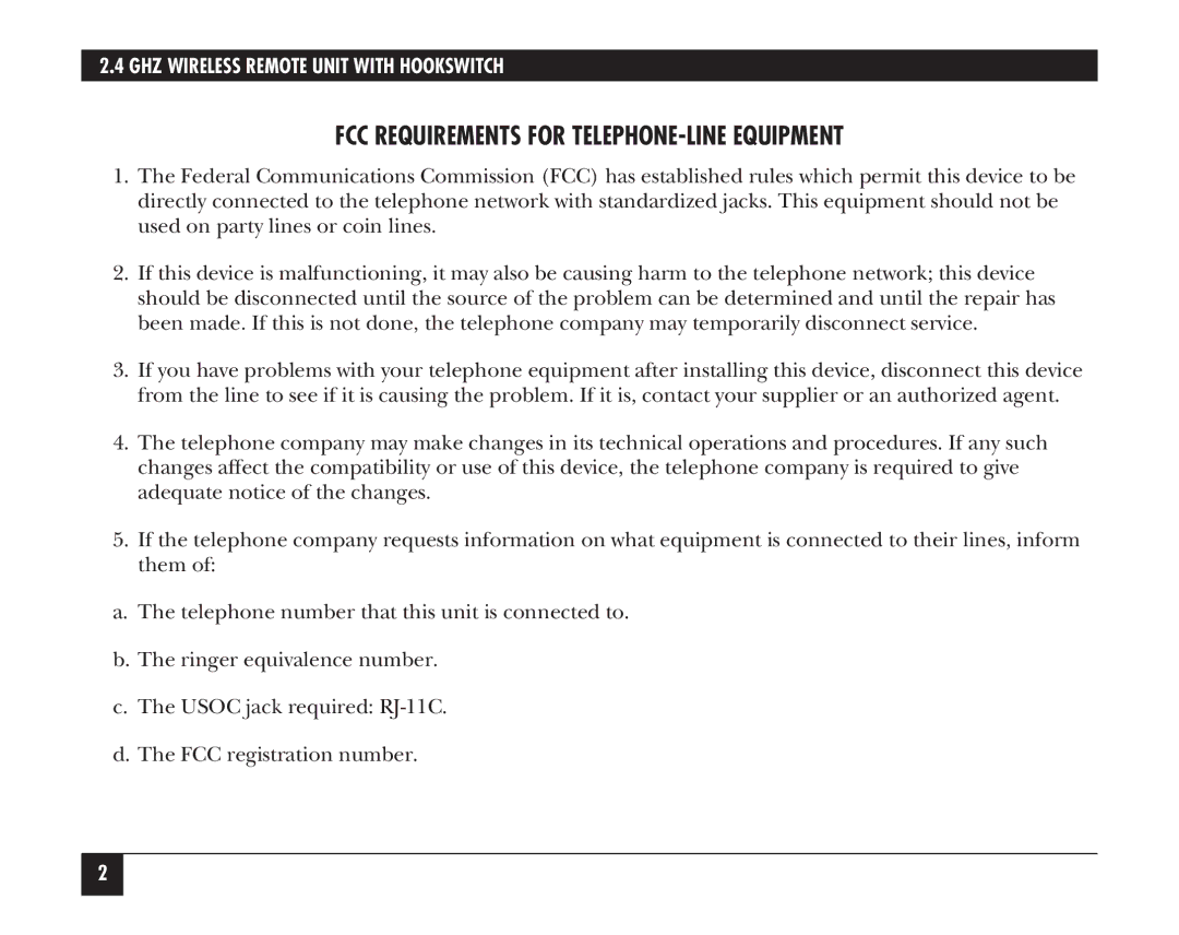 Black Box hs300a manual FCC Requirements for TELEPHONE-LINE Equipment 