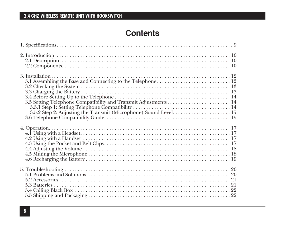 Black Box hs300a manual Contents 