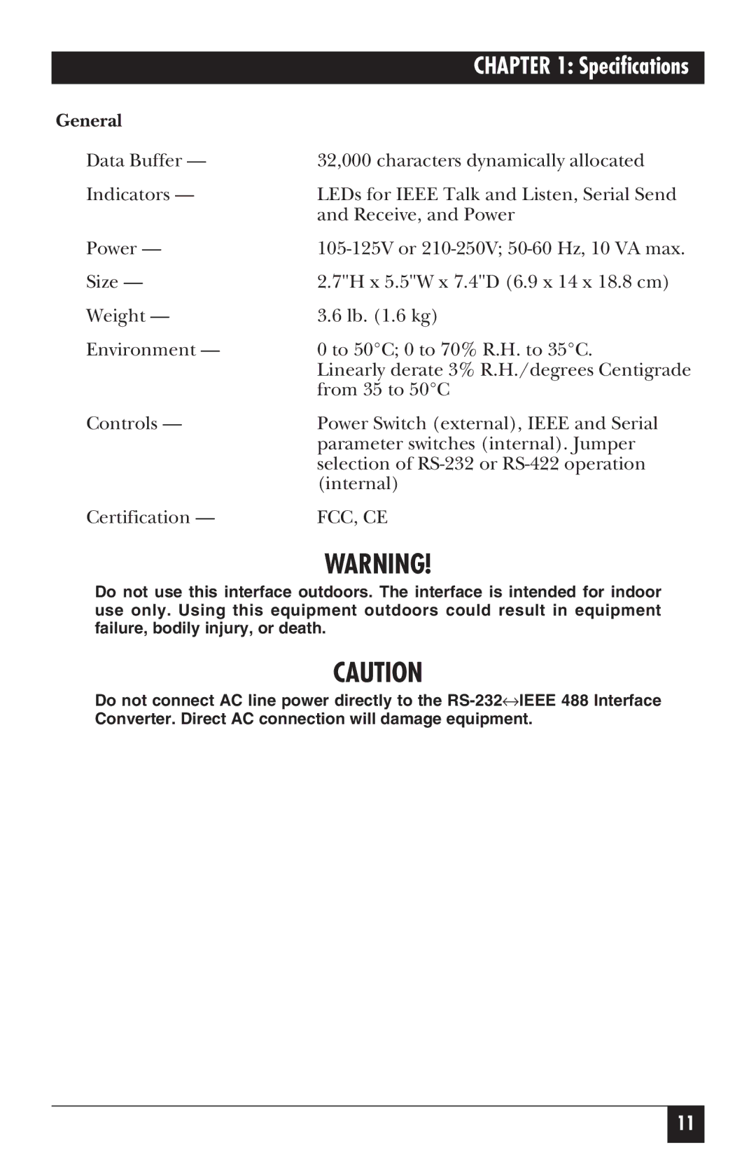 Black Box IC026AE-R2, IC026A-R2 manual Specifications, General 