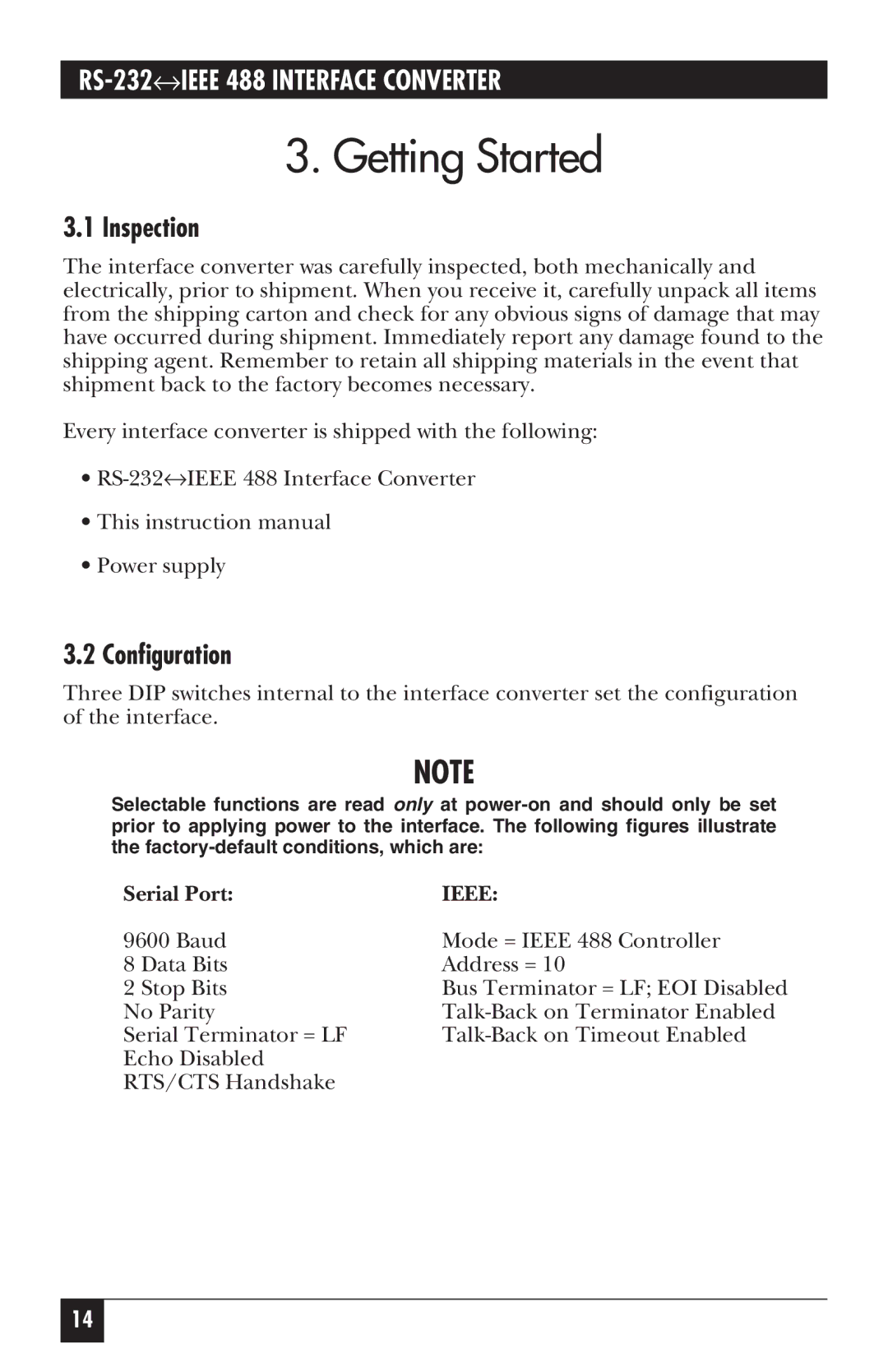 Black Box IC026A-R2, IC026AE-R2 manual Getting Started, Inspection, Configuration, Serial Port 