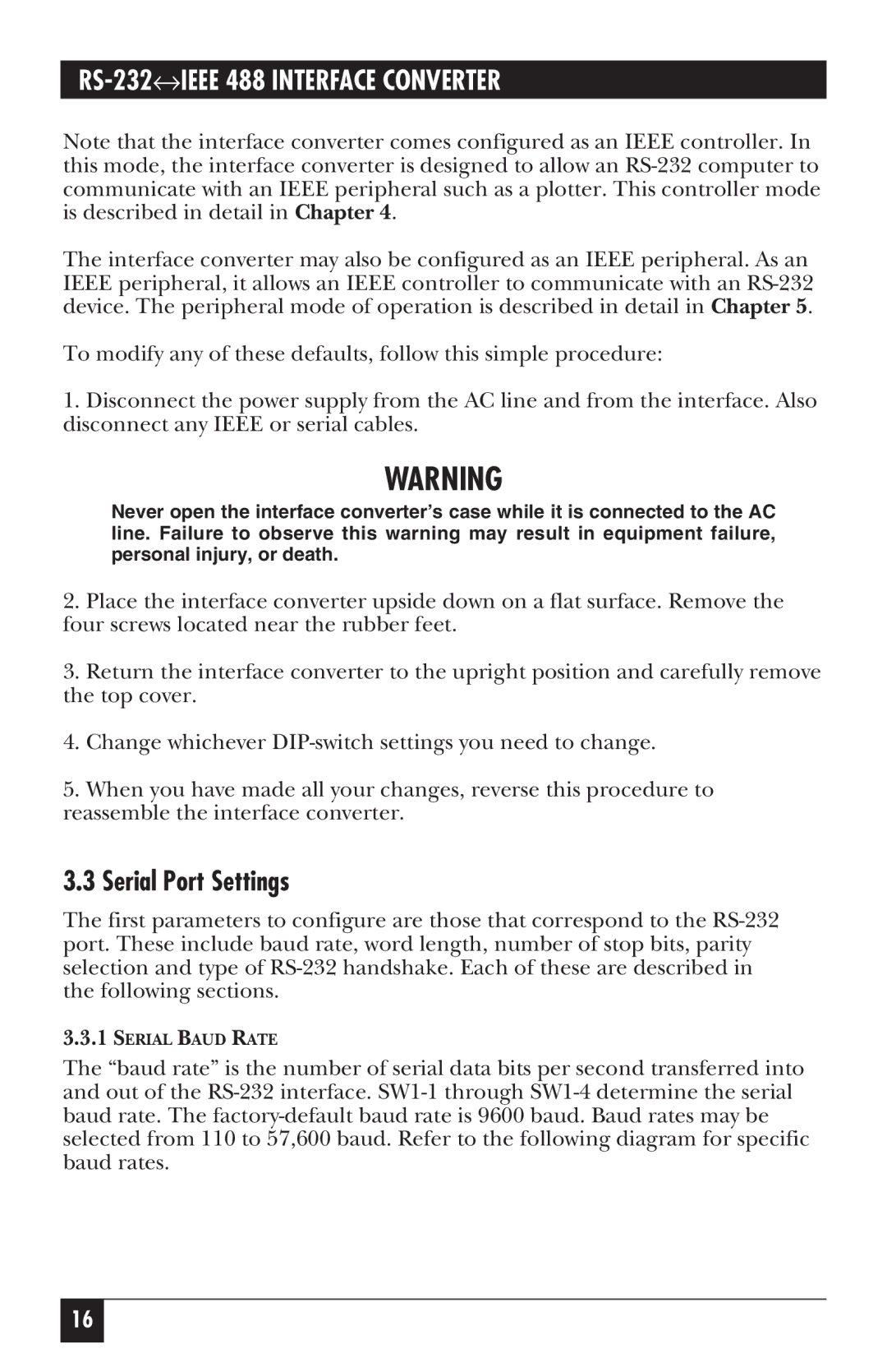 Black Box IC026A-R2, IC026AE-R2 manual Serial Port Settings 