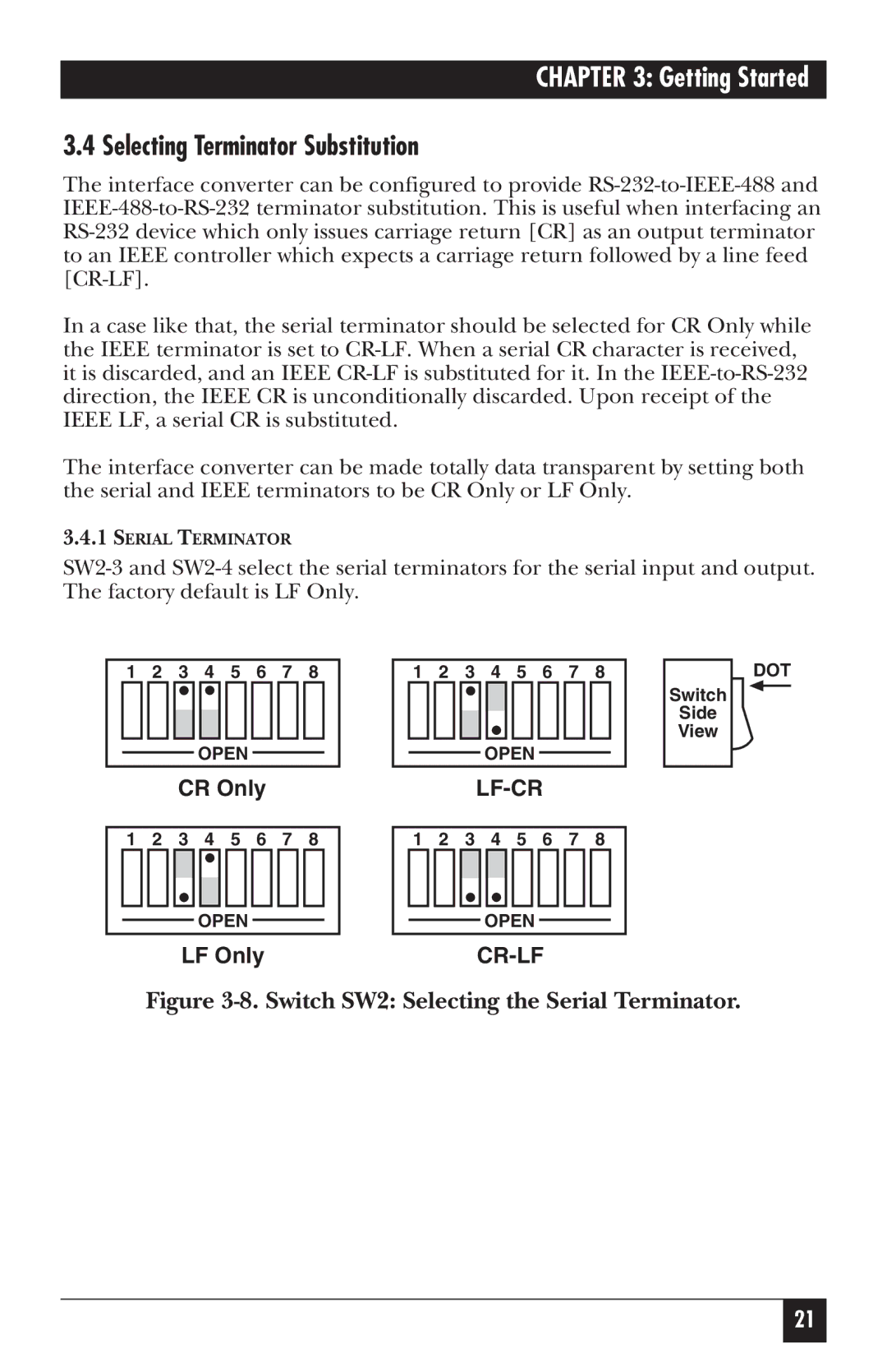 Black Box IC026AE-R2, IC026A-R2 manual Selecting Terminator Substitution, Switch SW2 Selecting the Serial Terminator 