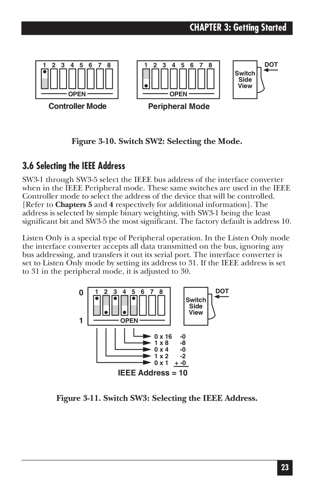 Black Box IC026AE-R2, IC026A-R2 manual Selecting the Ieee Address, Switch SW2 Selecting the Mode 