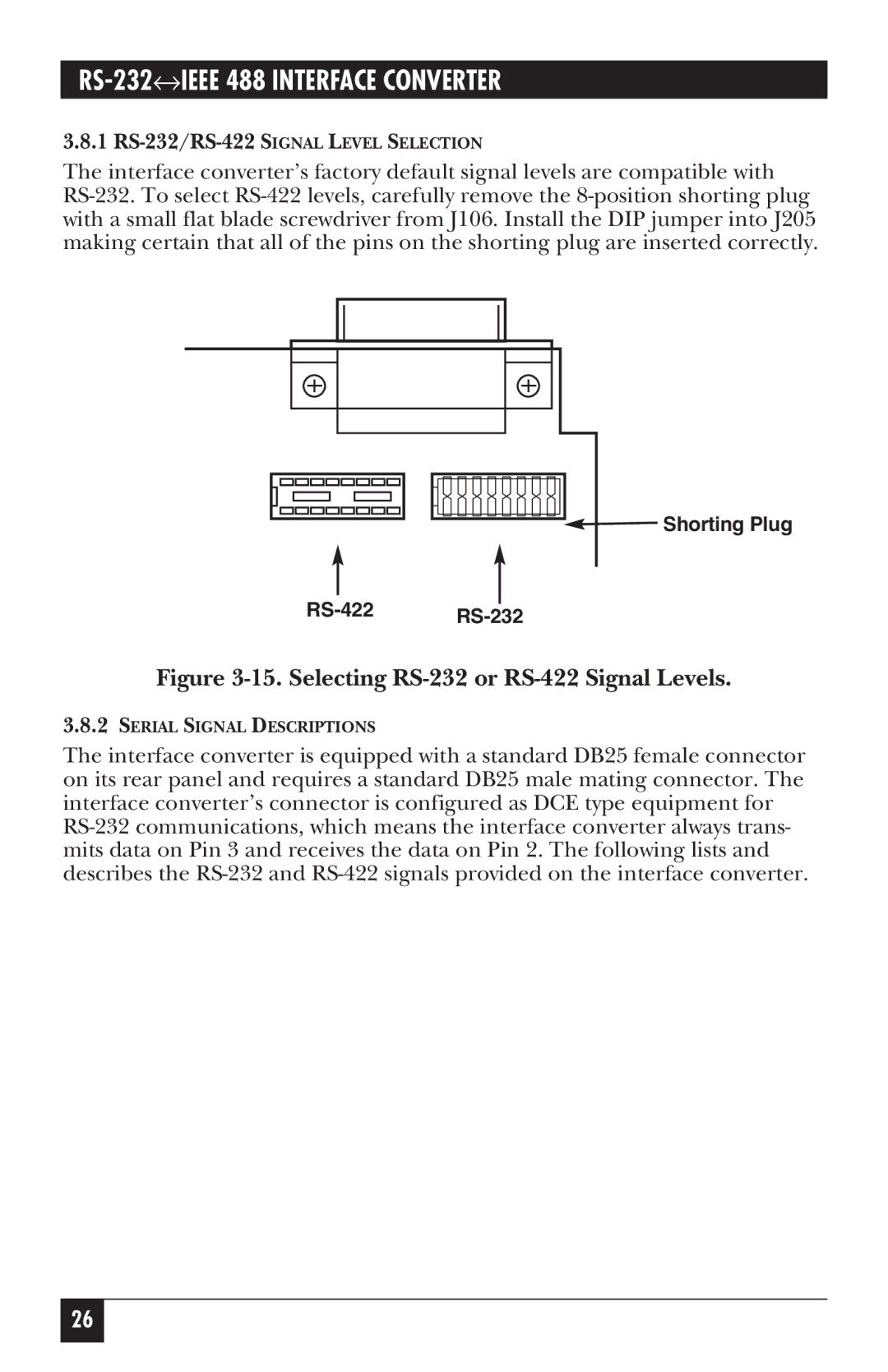 Black Box IC026A-R2, IC026AE-R2 manual Selecting RS-232 or RS-422 Signal Levels 