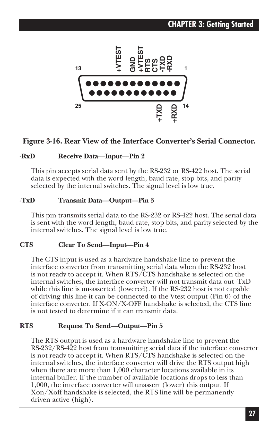 Black Box IC026AE-R2, IC026A-R2 manual RxD Receive Data-Input-Pin, TxD Transmit Data-Output-Pin, Clear To Send-Input-Pin 