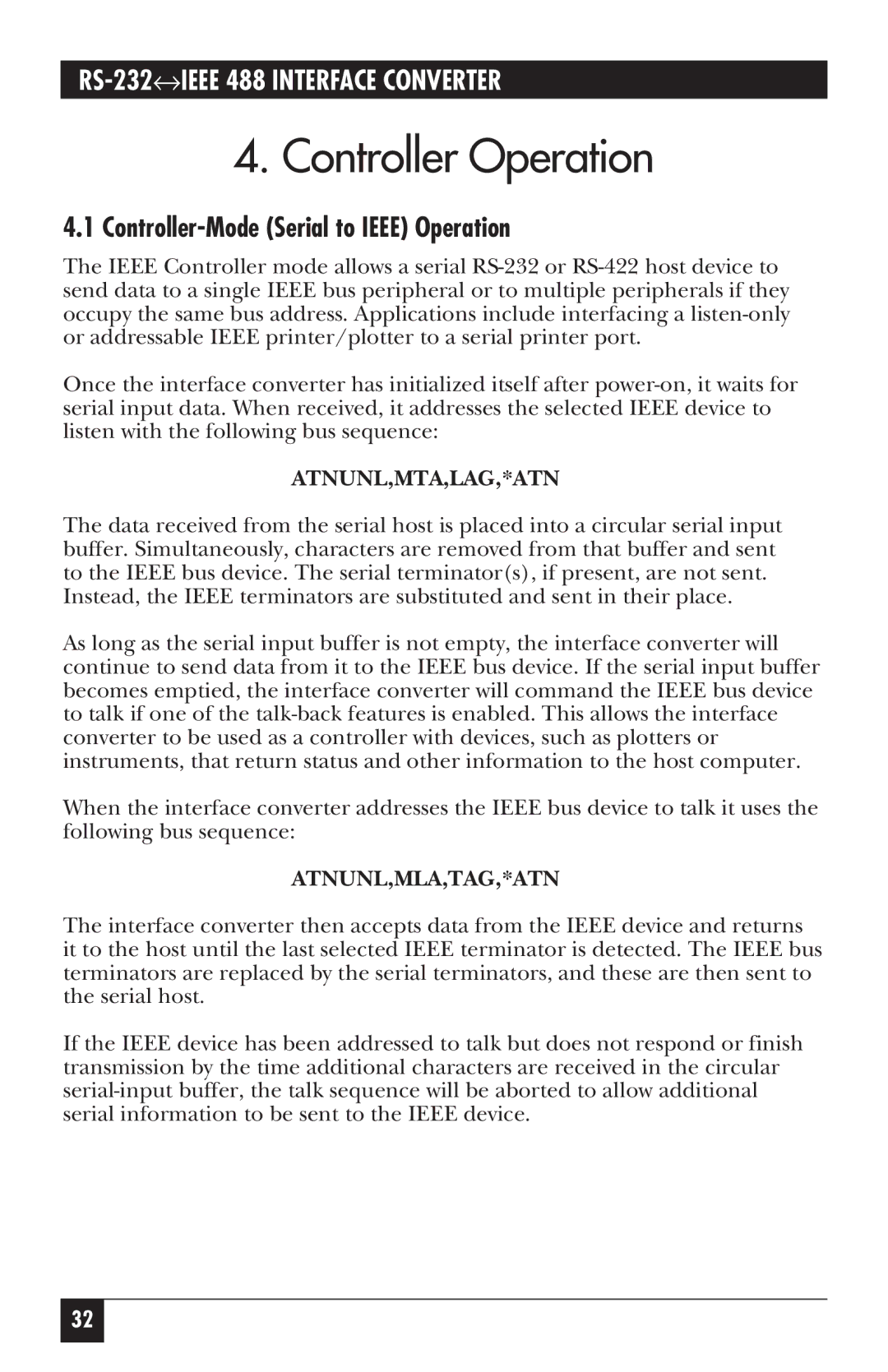 Black Box IC026A-R2, IC026AE-R2 manual Controller Operation, Controller-Mode Serial to Ieee Operation 