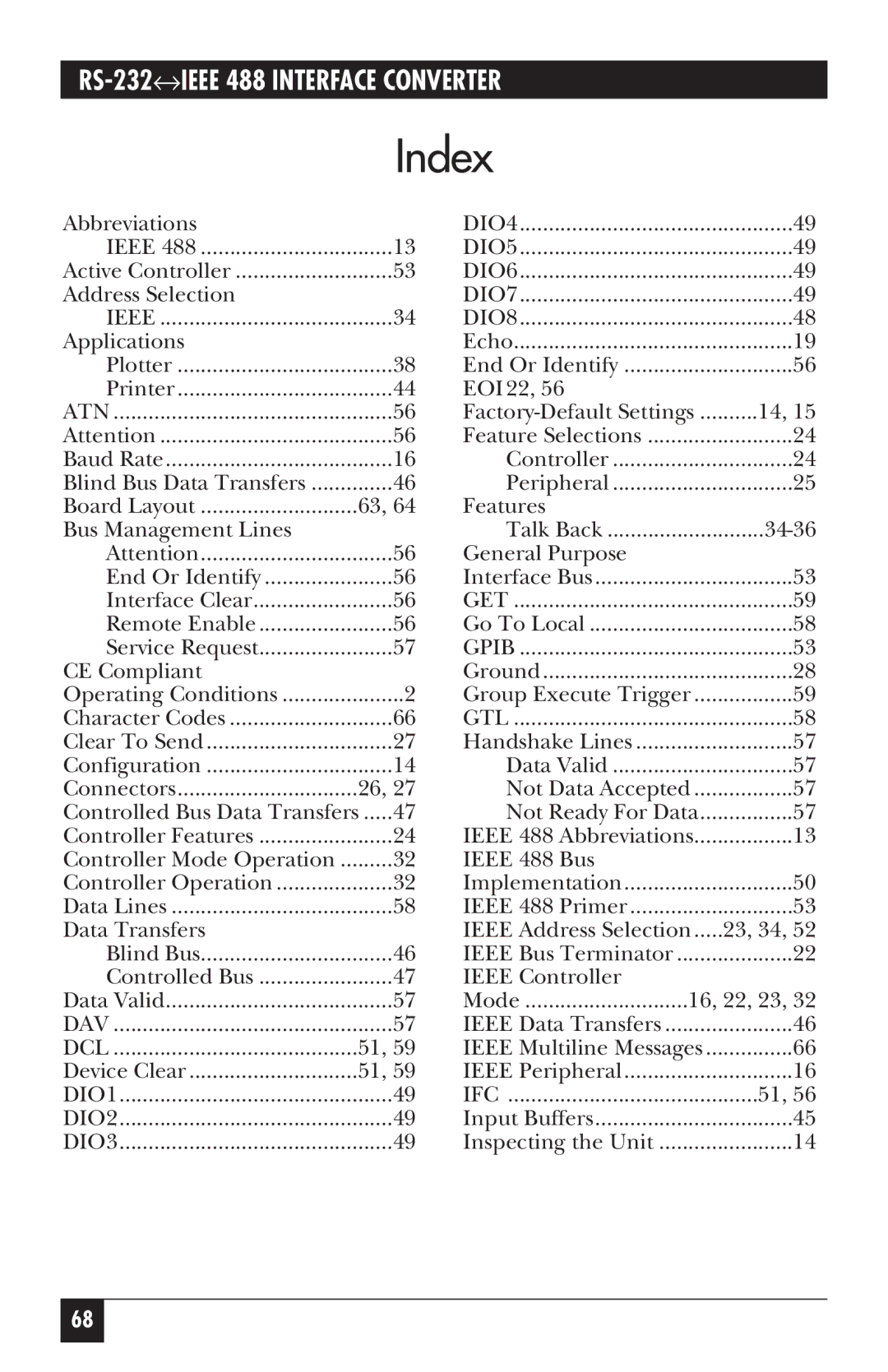 Black Box IC026A-R2, IC026AE-R2 manual Index, DIO1 DIO2 DIO3 