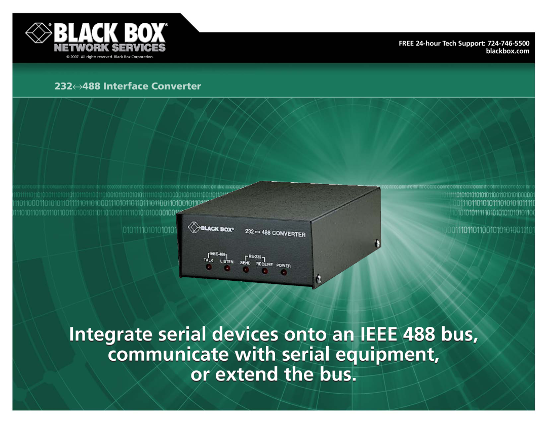 Black Box IC026A-R3 manual Integrate serial devices onto an IEEE 488 bus, communicate with serial equipment 